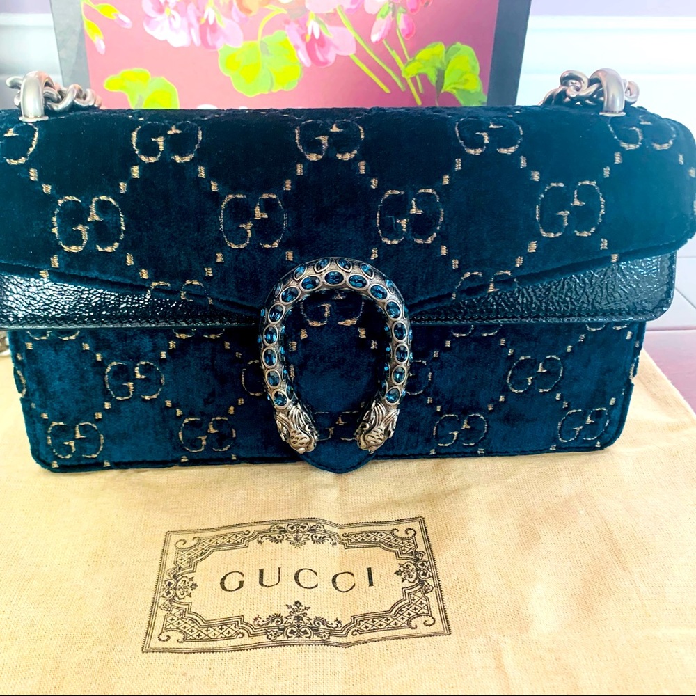 Gucci Navy Blue Dionysus GG Velvet Mm Crossbody Bag